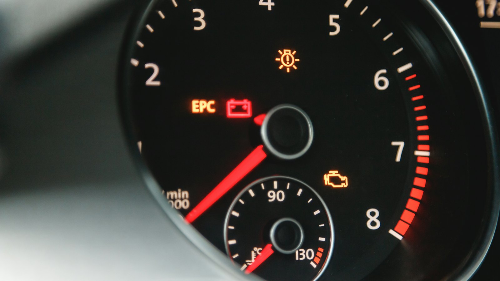 Tachometer with the EPC, battery and check engine warning lights all lit at the same time